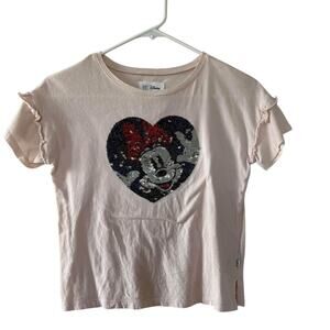EUC Girl’s Gap Pink Flip Sequin Disney Minnie Mouse Short Sleeve Shirt sz M